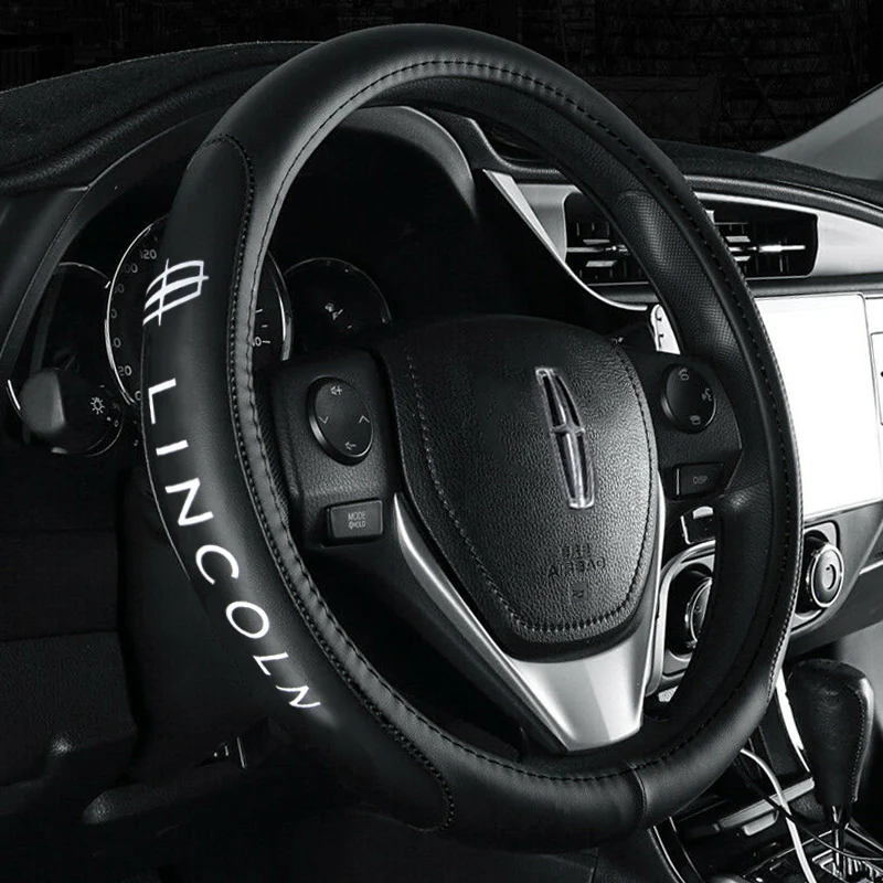 Genuine Leather For Lincoln Black 15" Diameter Car Auto Steering Wheel Cover X1 - Image 5