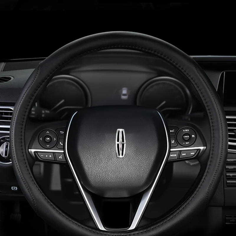 Genuine Leather For Lincoln Black 15" Diameter Car Auto Steering Wheel Cover X1 - Image 6
