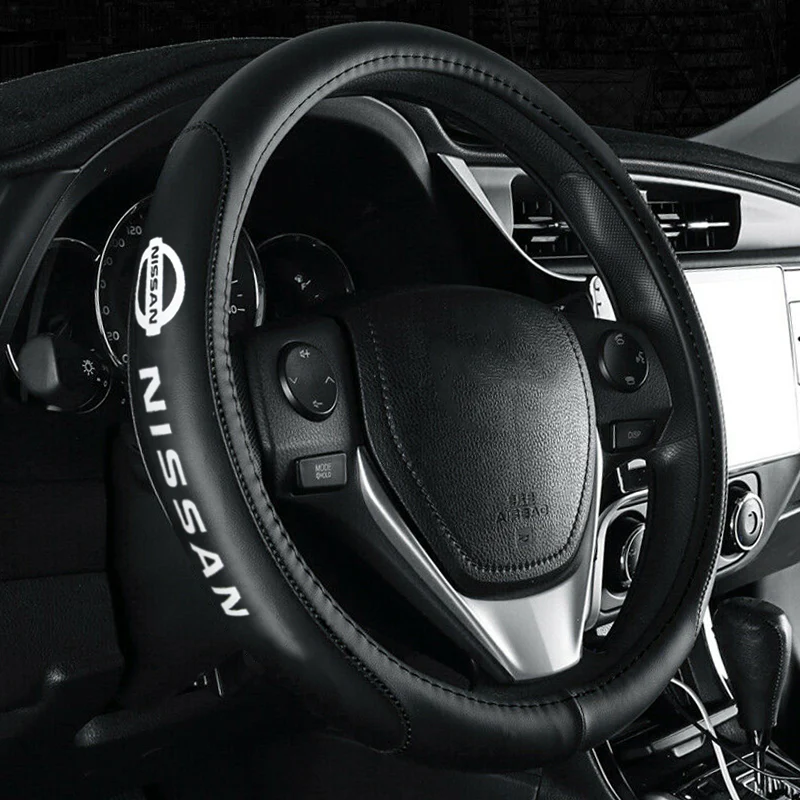 Genuine Leather For NISSAN Black 15" Diameter Car Auto Steering Wheel Cover X1 - Image 2