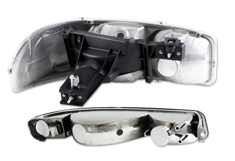 1999–2006 GMC Sierra 1500 2500 Chrome Headlights w/ Bumper Signal Lights 4PCS Set - Clear Lens Amber Reflectors - Image 2