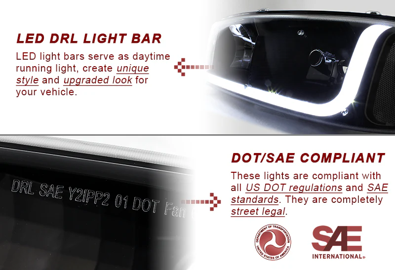 2000-2006 GMC Yukon XL 1500 2500 LED DRL Black Headlights w/ Bumper Signal Lights 4PCS Set - Clear Lens Clear Reflectors - Image 2
