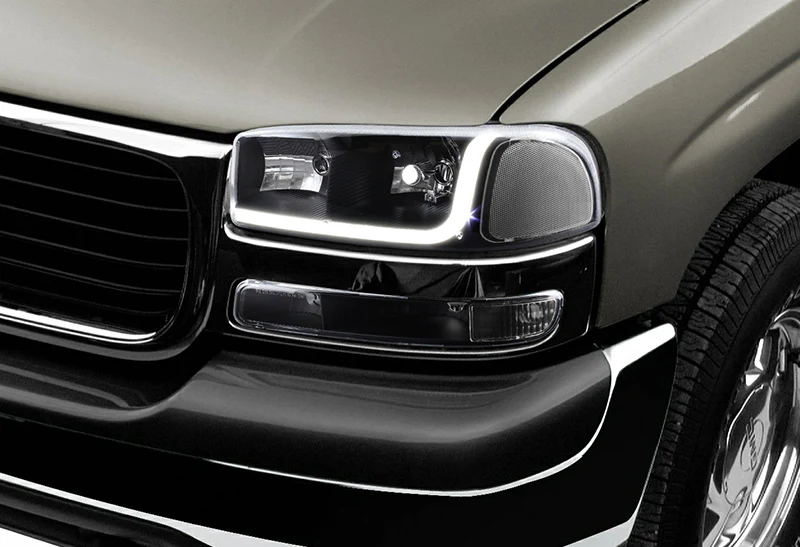 2000-2006 GMC Yukon XL 1500 2500 LED DRL Black Headlights w/ Bumper Signal Lights 4PCS Set - Clear Lens Clear Reflectors - Image 7