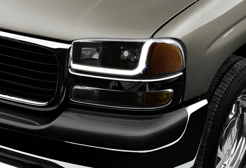 GMC Sierra/Yukon XL 1500 2500 LED DRL Black Headlights w/ Bumper Signal Lights 4PCS Set - Smoked Lens Clear Reflectors - Image 7