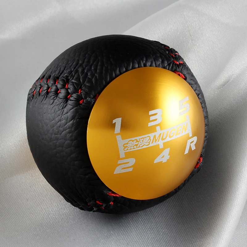 Mugen 5-Speed Gold Shift Knob with PVC Leather - Image 2