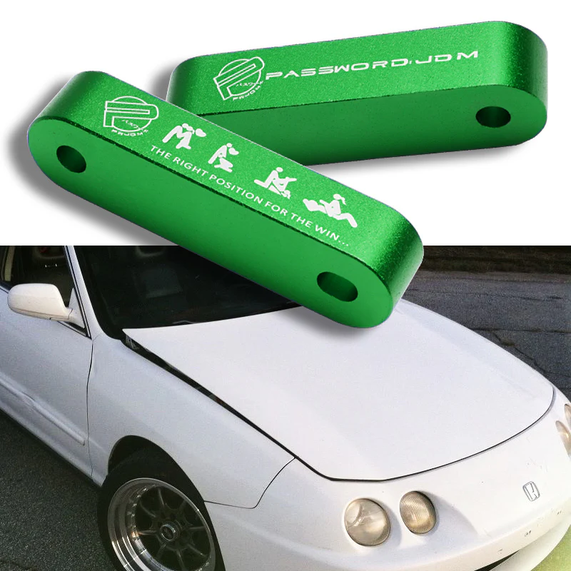 Green Combo Password JDM Hood Vent Spacer Risers with Keychain For 90-01 Integra 88-15 Civic - Image 4
