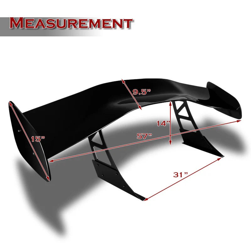 GT1-Style Down Force Racing Rear Trunk Lip Universal Spoiler Wing 57" -ABS Painted Black - Image 3