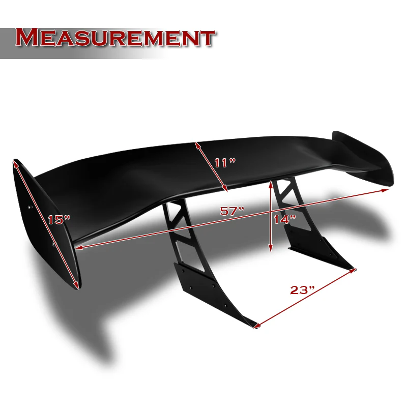 GT2-Style Down Force Racing Rear Trunk Lip Universal Spoiler Wing 57" -ABS Unpainted Matte Black - Image 3