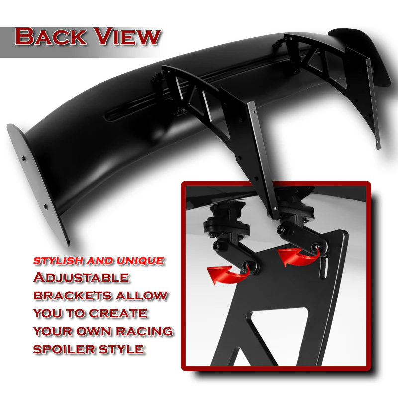 GT2-Style Down Force Racing Rear Trunk Lip Universal Spoiler Wing 57" -ABS Unpainted Matte Black - Image 4