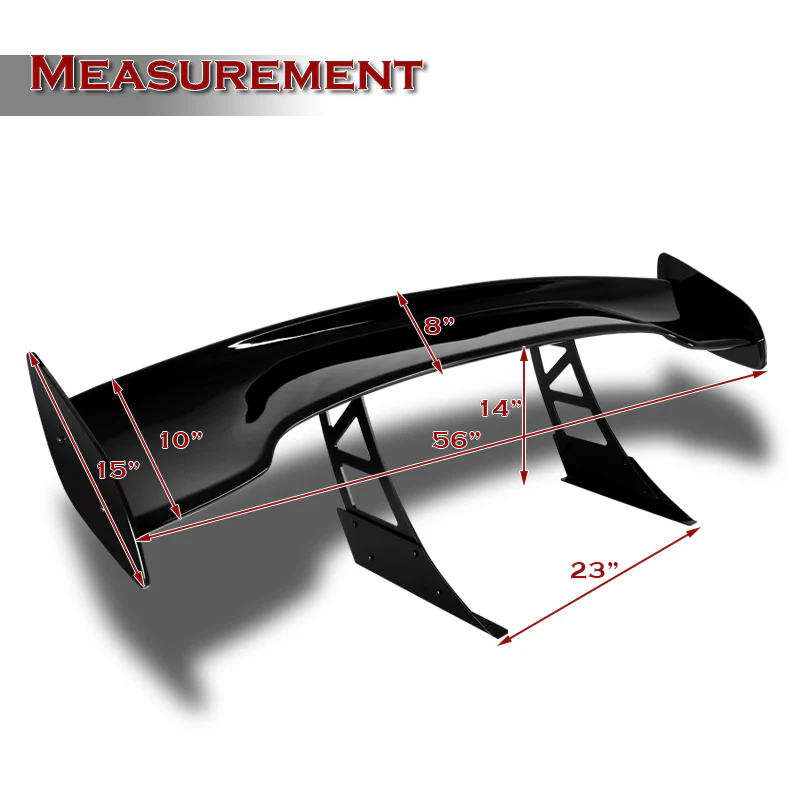 GT3-Style Down Force Racing Rear Trunk Lip Universal Spoiler Wing 57" -ABS Painted Black - Image 3