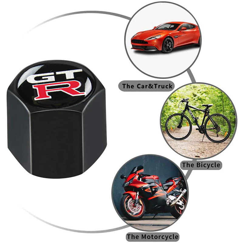 GTR GT-R Car Wheel Tire Valves Dust Stem Air Caps Keychain Emblem KEY FOB Black Set - US SELLER - Image 4