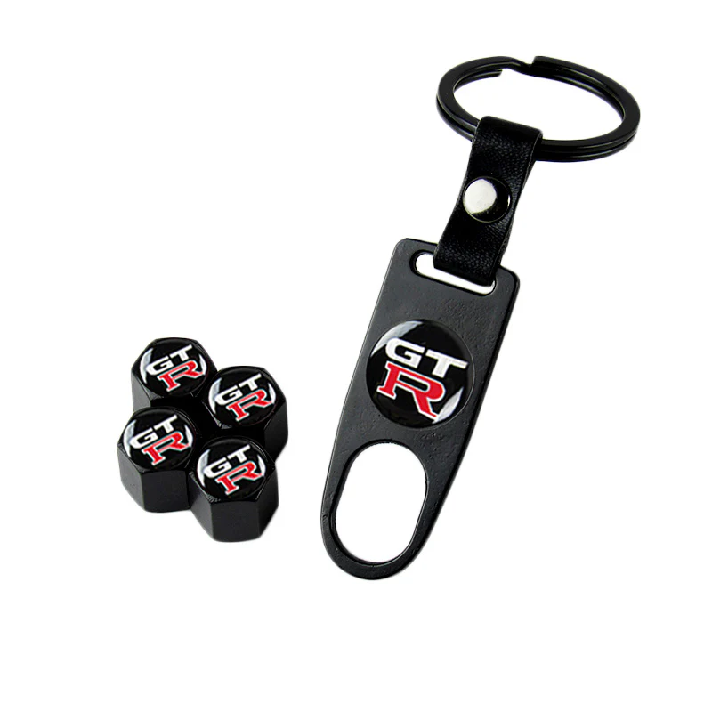 GTR GT-R Car Wheel Tire Valves Dust Stem Air Caps Keychain Emblem KEY FOB Black Set - US SELLER - Image 5