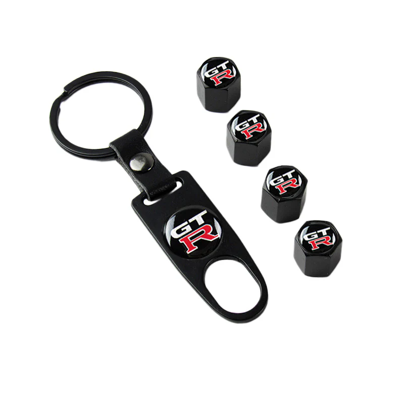 GTR GT-R Car Wheel Tire Valves Dust Stem Air Caps Keychain Emblem KEY FOB Black Set - US SELLER - Image 6