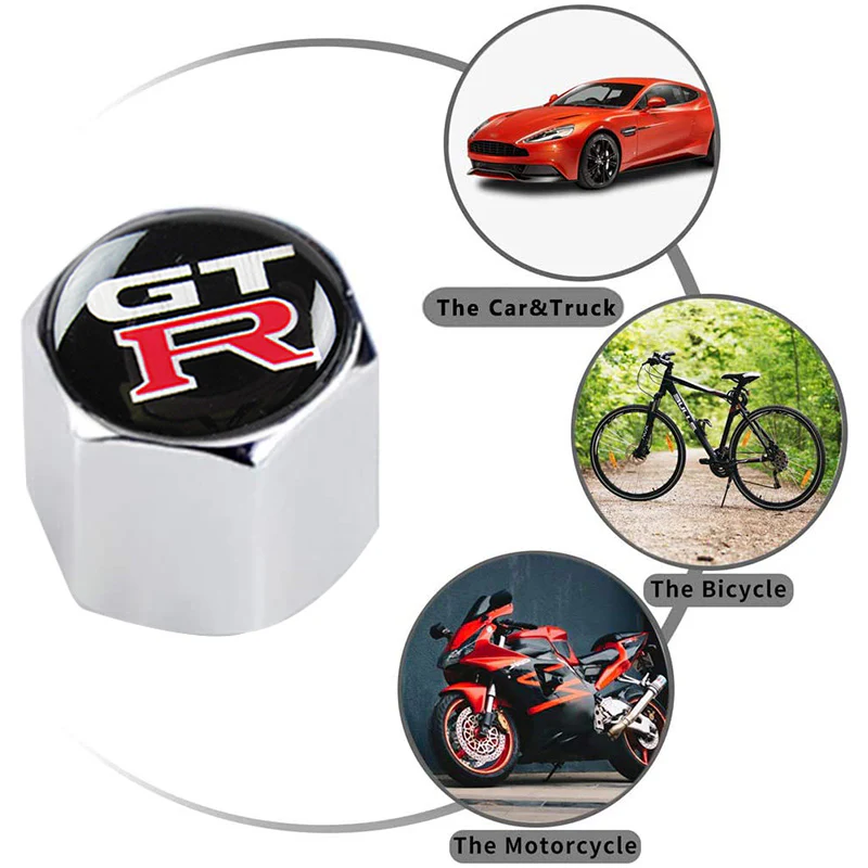 GTR GT-R Car Wheel Tire Valves Dust Stem Air Caps Keychain Emblem KEY FOB Silver Set - US SELLER - Image 4