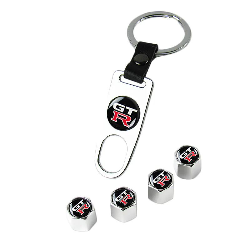 GTR GT-R Car Wheel Tire Valves Dust Stem Air Caps Keychain Emblem KEY FOB Silver Set - US SELLER - Image 5