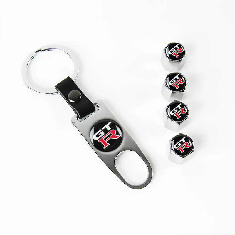 GTR GT-R Car Wheel Tire Valves Dust Stem Air Caps Keychain Emblem KEY FOB Silver Set - US SELLER - Image 6