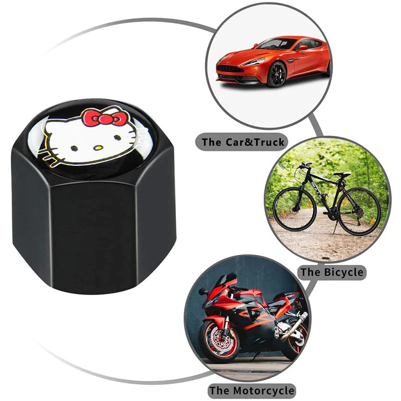Hello Kitty Car Wheel Tire Valves Dust Stem Air Caps Keychain Emblem KEY FOB Black Set - US SELLER - Image 4