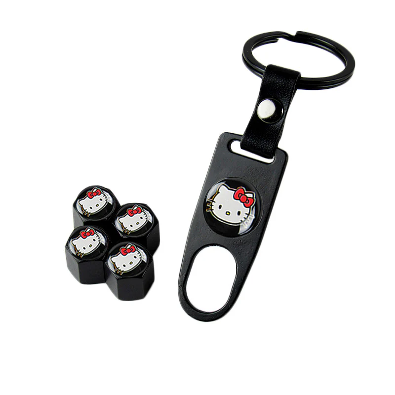 Hello Kitty Car Wheel Tire Valves Dust Stem Air Caps Keychain Emblem KEY FOB Black Set - US SELLER - Image 5