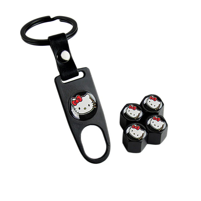 Hello Kitty Car Wheel Tire Valves Dust Stem Air Caps Keychain Emblem KEY FOB Black Set - US SELLER - Image 7