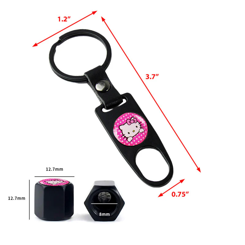 Hello Kitty Car Wheel Tire Valves Dust Stem Air Caps Keychain Emblem KEY FOB Set - US SELLER - Image 3