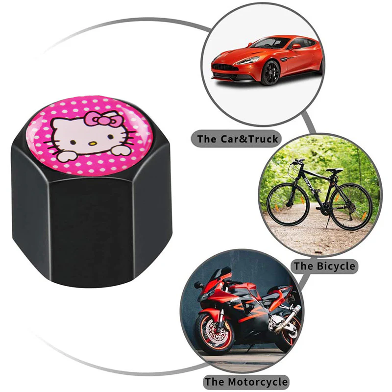Hello Kitty Car Wheel Tire Valves Dust Stem Air Caps Keychain Emblem KEY FOB Set - US SELLER - Image 4
