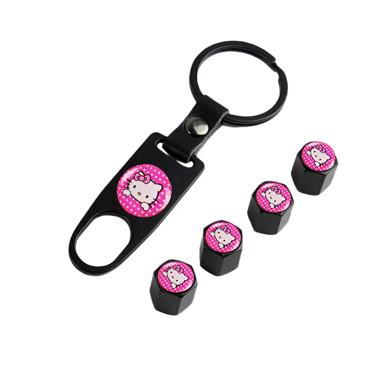 Hello Kitty Car Wheel Tire Valves Dust Stem Air Caps Keychain Emblem KEY FOB Set - US SELLER - Image 6