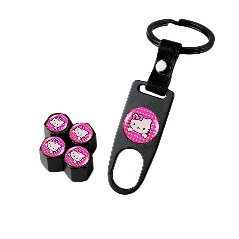 Hello Kitty Car Wheel Tire Valves Dust Stem Air Caps Keychain Emblem KEY FOB Set - US SELLER - Image 7
