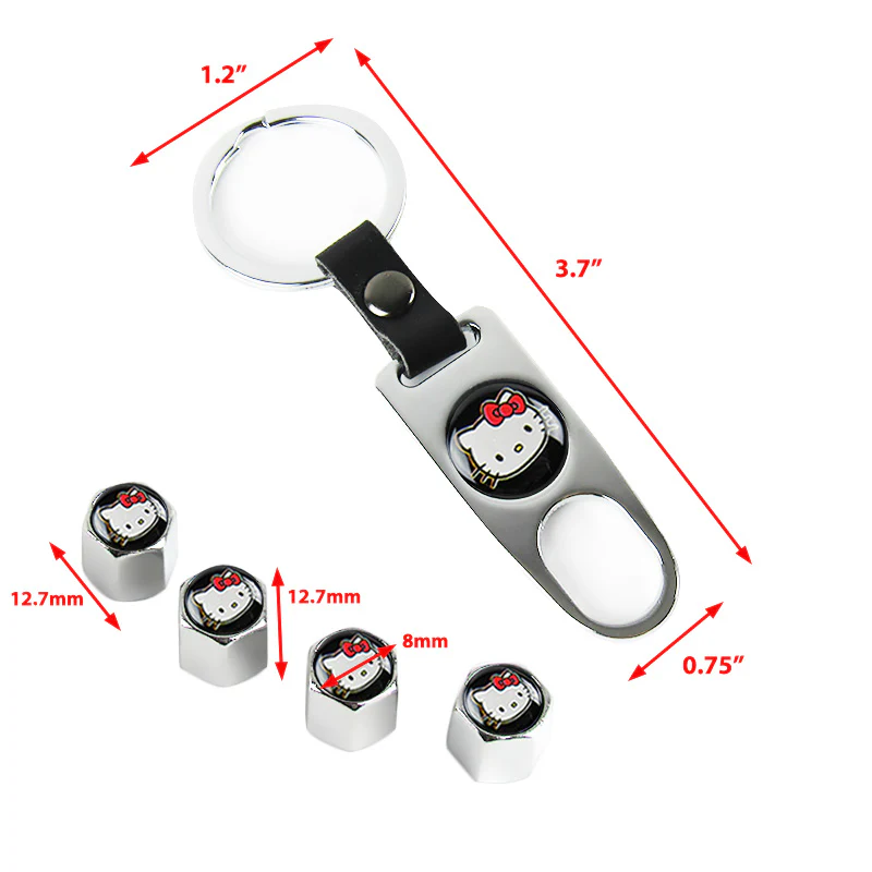 Hello Kitty Car Wheel Tire Valves Dust Stem Air Caps Keychain Emblem KEY FOB Silver Set - US SELLER - Image 3