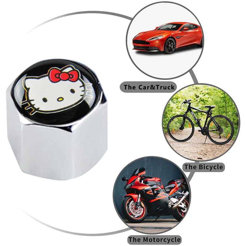 Hello Kitty Car Wheel Tire Valves Dust Stem Air Caps Keychain Emblem KEY FOB Silver Set - US SELLER - Image 4