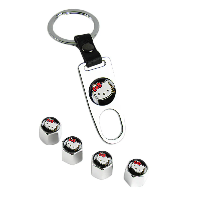 Hello Kitty Car Wheel Tire Valves Dust Stem Air Caps Keychain Emblem KEY FOB Silver Set - US SELLER - Image 5