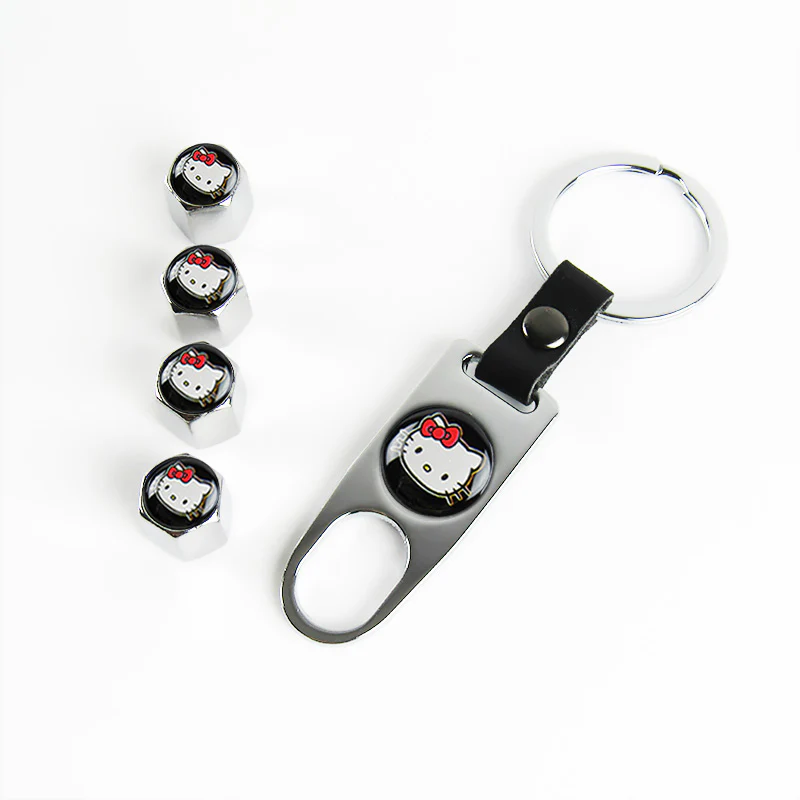 Hello Kitty Car Wheel Tire Valves Dust Stem Air Caps Keychain Emblem KEY FOB Silver Set - US SELLER - Image 6