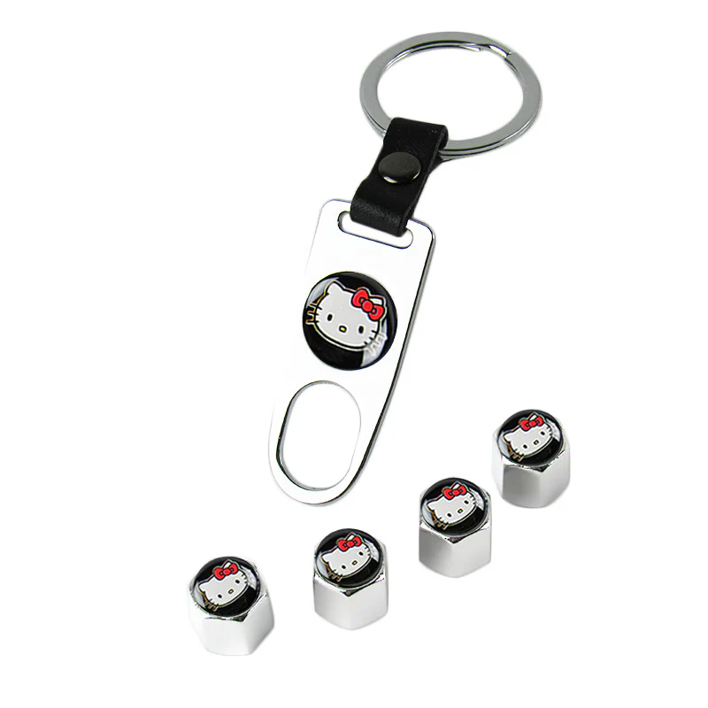 Hello Kitty Car Wheel Tire Valves Dust Stem Air Caps Keychain Emblem KEY FOB Silver Set - US SELLER - Image 7