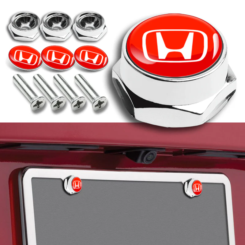 Honda 4PCS Car License Plate Frame Screw Chrome Bolt Cap Cover Fit For All Models New - Image 3