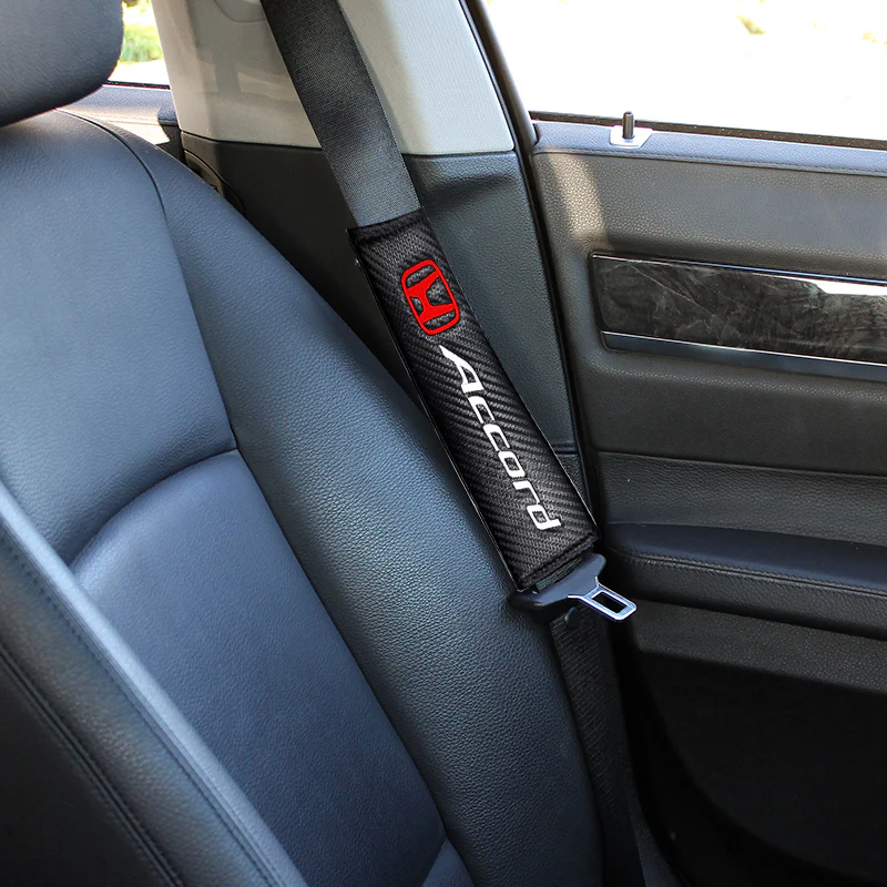 HONDA ACCORD Black Carbon Fiber Look Seat Belt Cover X2 - Image 2