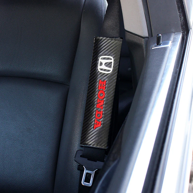 HONDA Set ACCORD CIVIC Fit CR-V Black Carbon Fiber Look Seat Belt Cover with Metal Key Ring - Image 9
