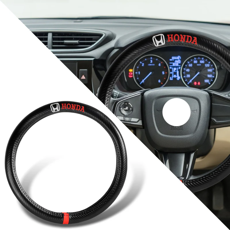 Honda Accord Set of Car 15" Steering Wheel Cover Carbon Fiber Style Leather with Seat Belt Covers - Image 6