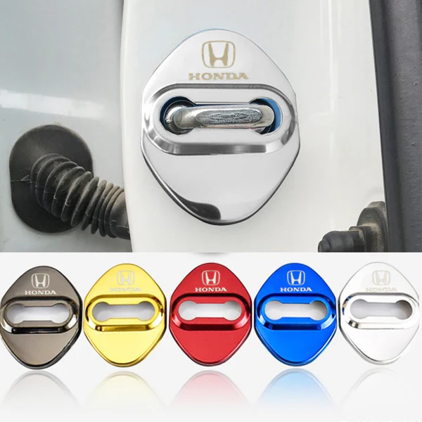 Honda Civic Accord CR-V Silver Stainless Steel Door Lock Door Striker Cover Set of 4 - Image 2