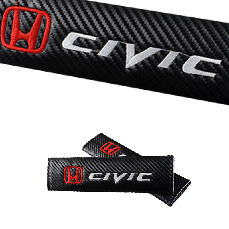 Honda Civic Set Black Carbon Fiber Look Seat Belt Cover X2 with Type R Black Keychain Lanyard - Image 6