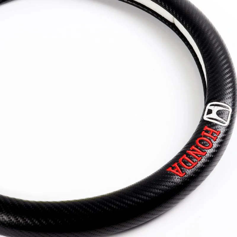 Honda CIVIC Set of Car 15" Steering Wheel Cover Carbon Fiber Style Leather with Seat Belt Covers - Image 2