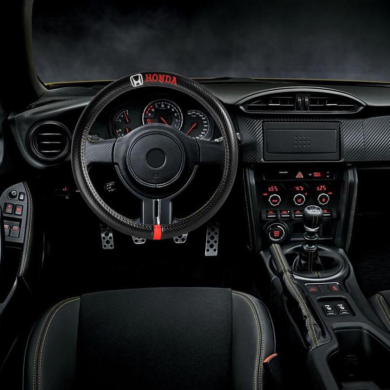 Honda CIVIC Set of Car 15" Steering Wheel Cover Carbon Fiber Style Leather with Seat Belt Covers - Image 9