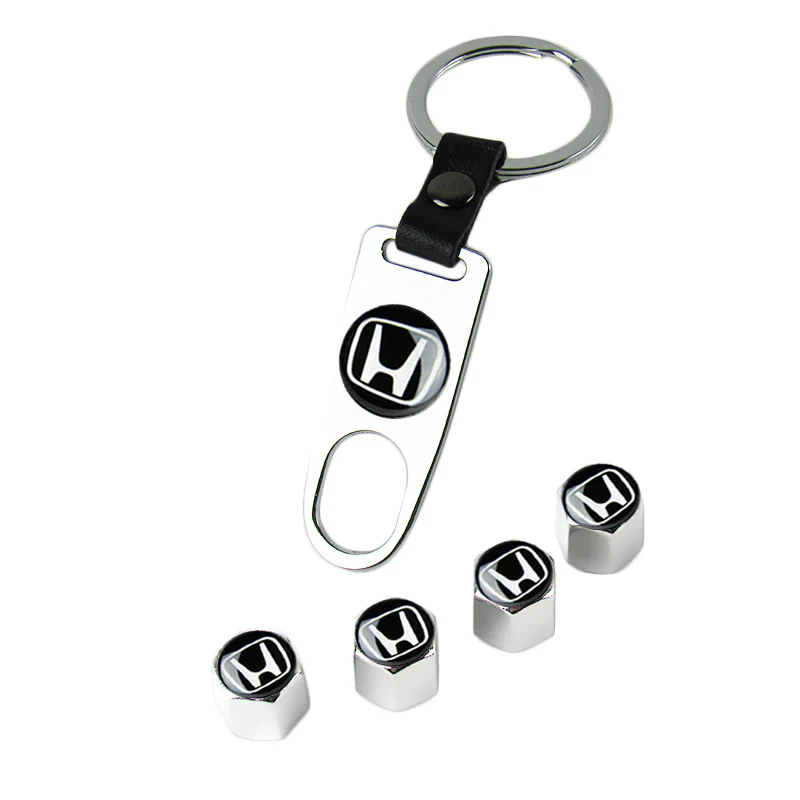 Honda Civic Silver Car Wheel Tire Valves Dust Stem Air Caps Keychain Emblem KEY FOB Set - US SELLER - Image 7