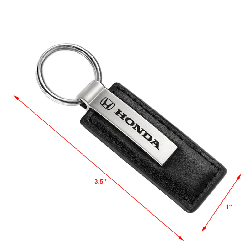 Honda Logo Black Leather Chrome Key Fob Keyring Rectangle Keychain Lanyard JDM - Image 2