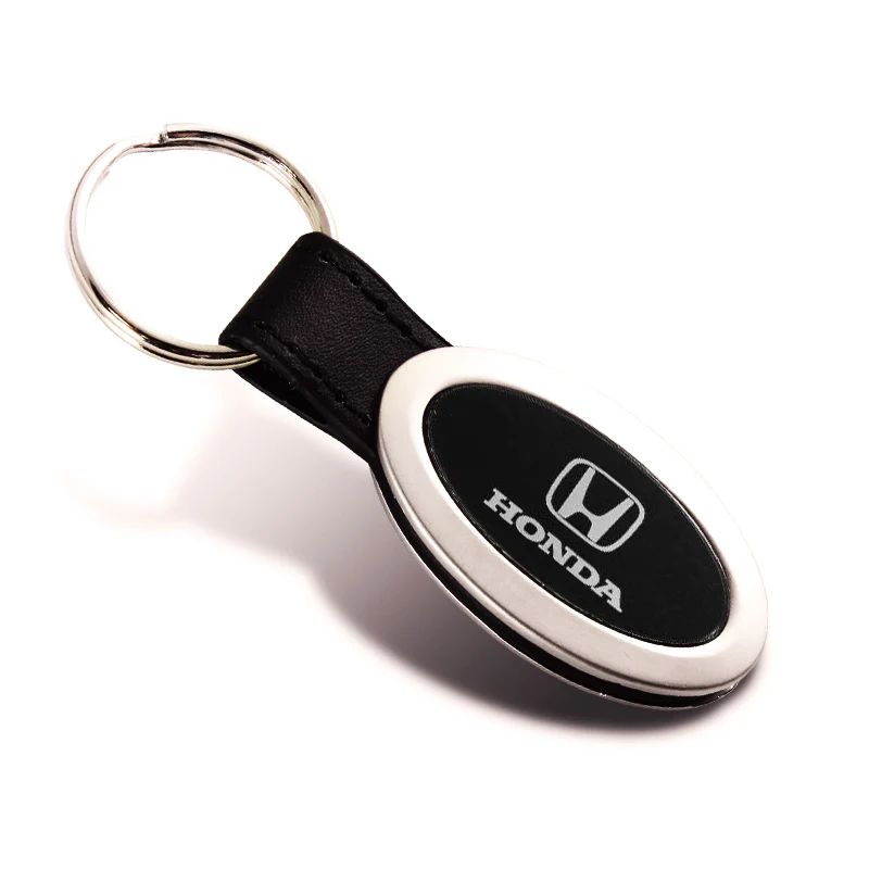 Honda Logo Black Oval Leather Chrome Key Fob Key ring Keychain Lanyard JDM - Image 2
