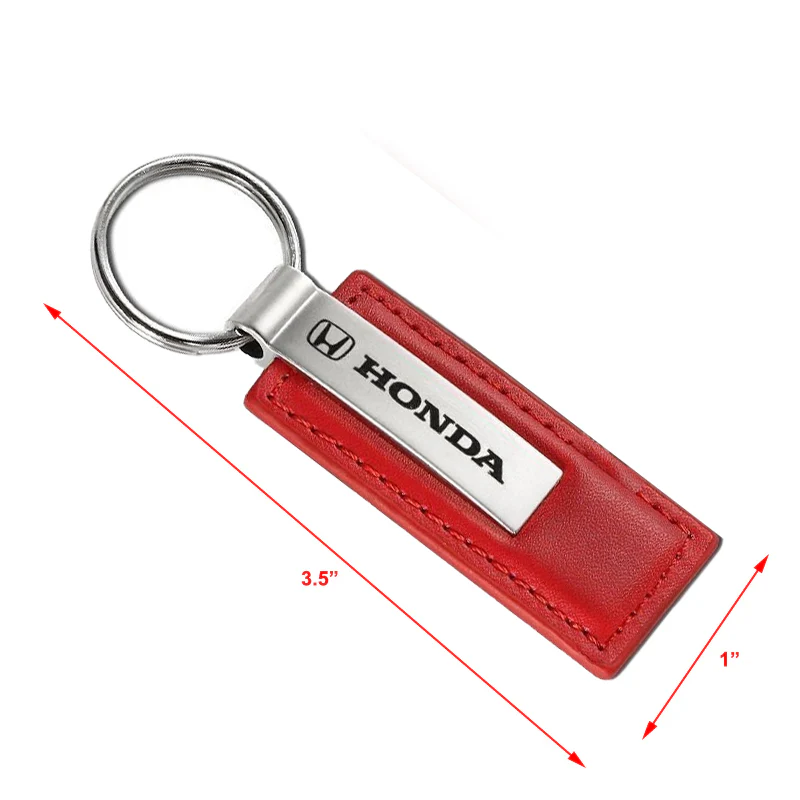 Honda Logo Red Leather Chrome Key Fob Keyring Rectangle Keychain Lanyard JDM - Image 2