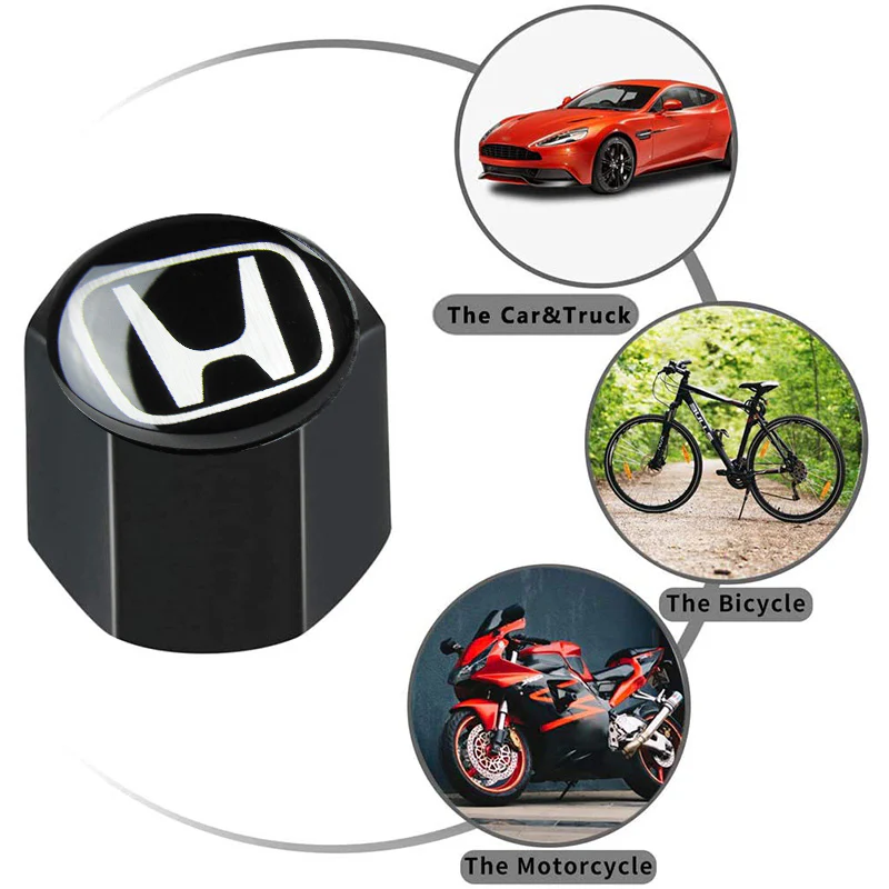 HONDA LOGO Set Emblems with Black Keychain Wheel Tire Valves Air Caps - US SELLER - Image 2