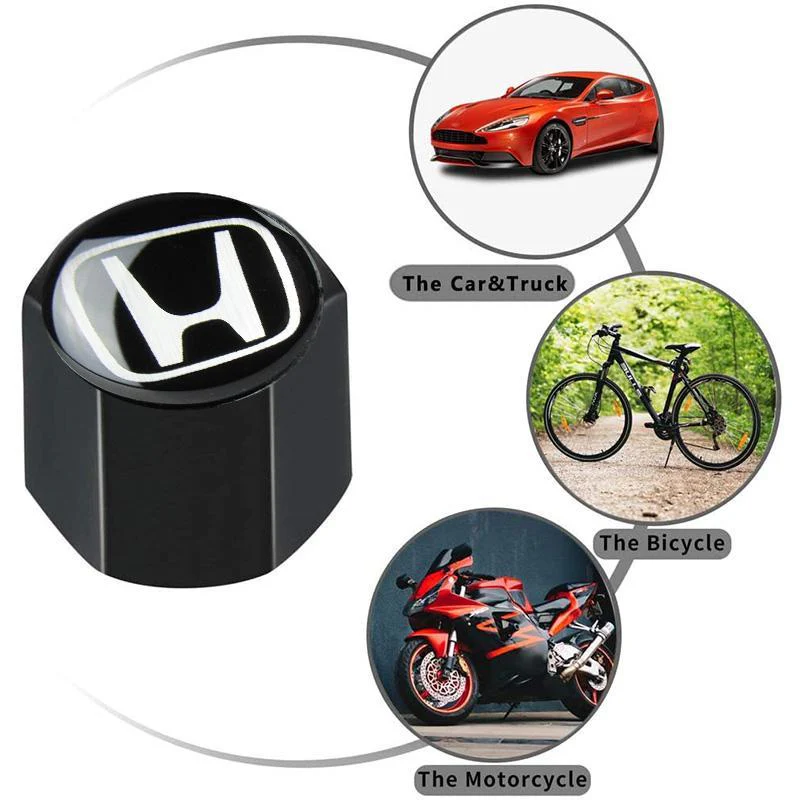 HONDA LOGO Set Emblems with Black Tire Wheel Valves Air Caps Keychain - US SELLER - Image 2