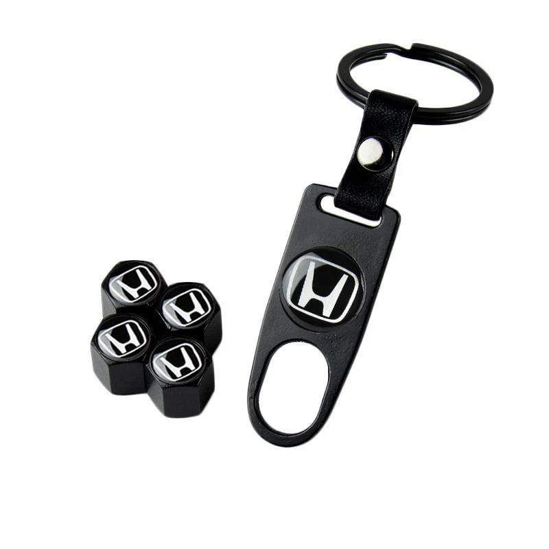 HONDA LOGO Set Emblems with Black Tire Wheel Valves Air Caps Keychain - US SELLER - Image 3