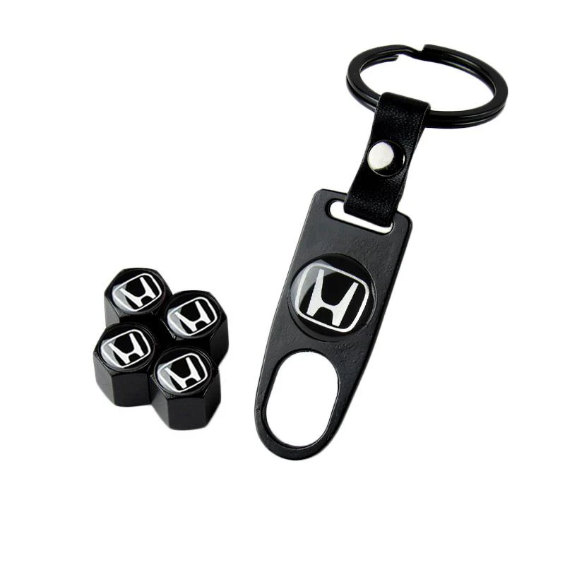 HONDA LOGO Set Emblems with Black Wheel Tire Valves Air Caps Keychain - US SELLER - Image 3