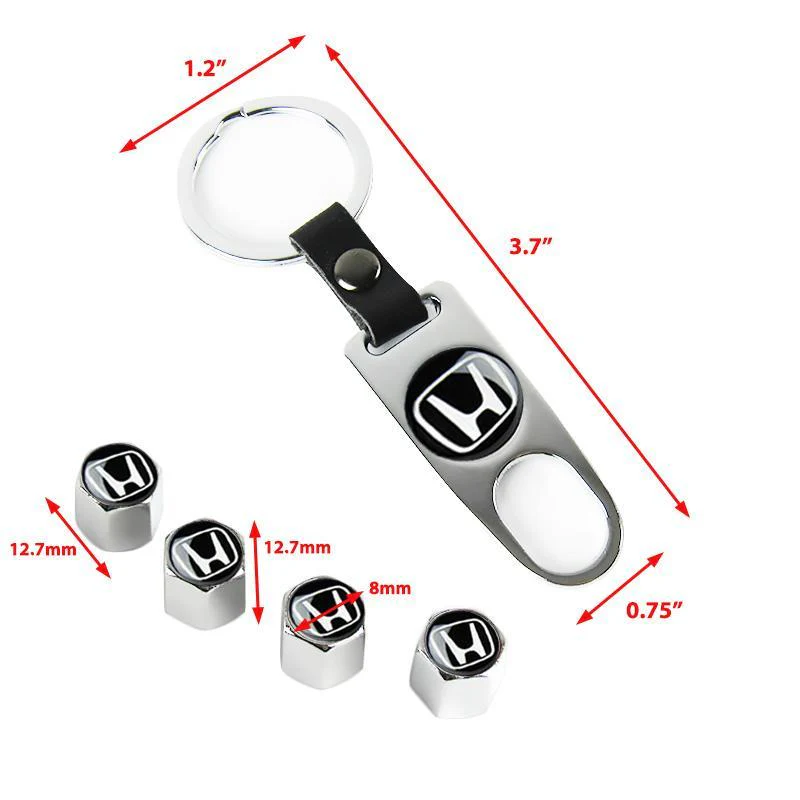 HONDA LOGO Set Emblems with Silver Keychain Wheel Tire Valves Air Caps - US SELLER - Image 6