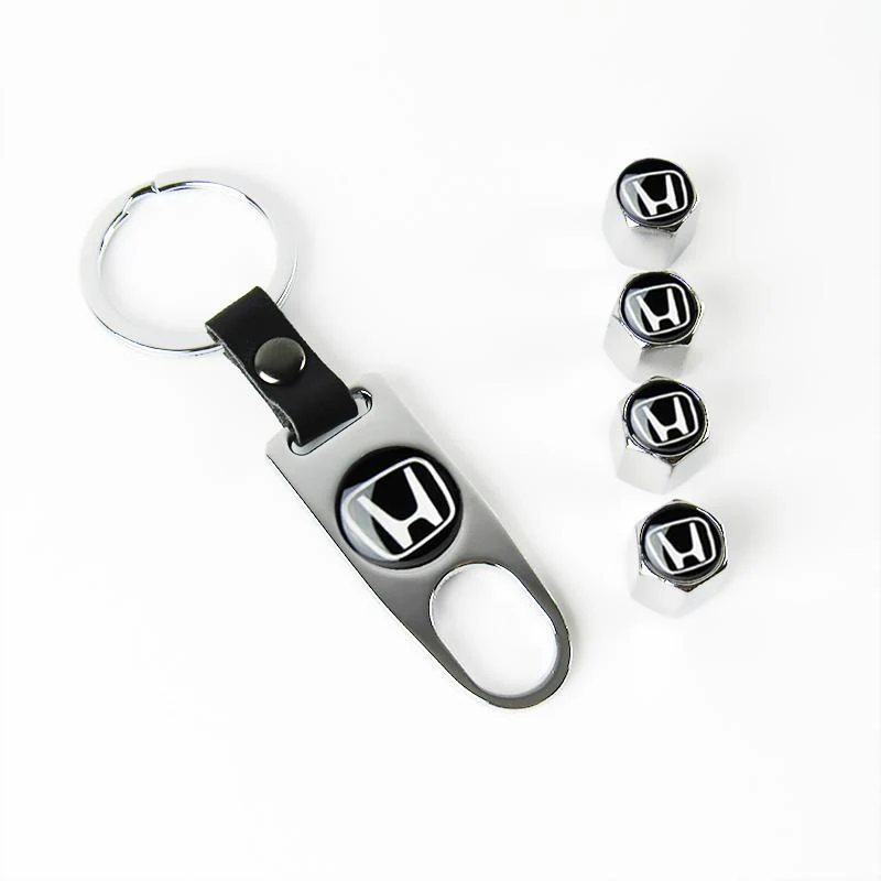 HONDA LOGO Set Emblems with Silver Keychain Wheel Tire Valves Air Caps - US SELLER - Image 9