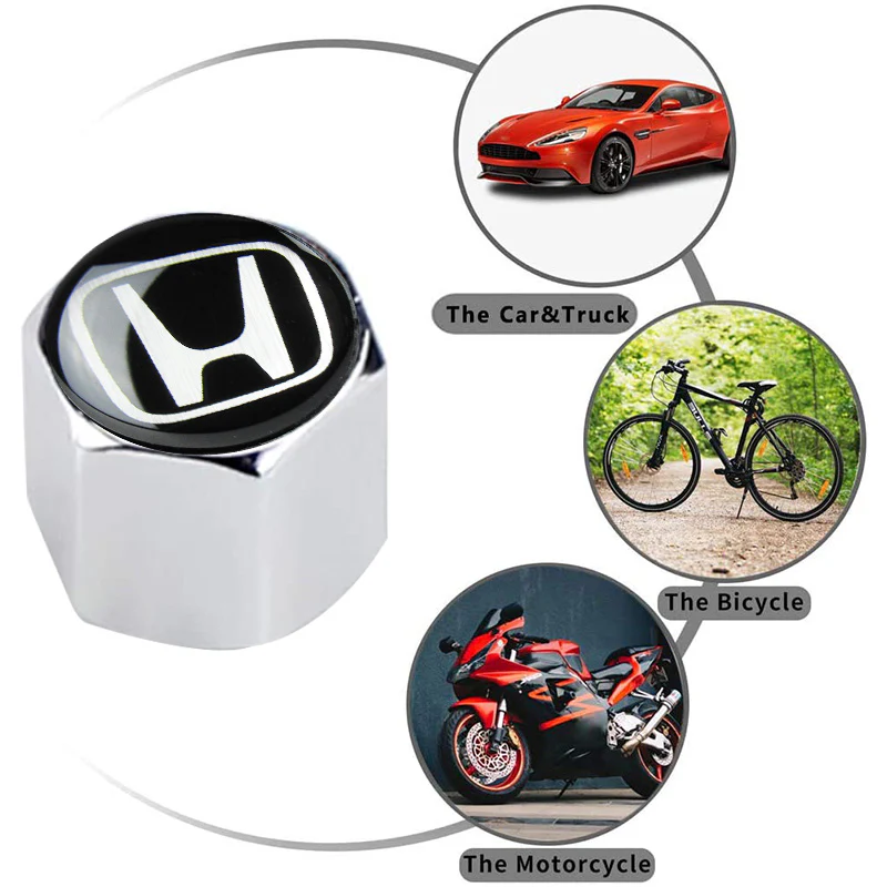 HONDA LOGO Set Emblems with Silver Tire Valves Wheel Air Caps Keychain - US SELLER - Image 2
